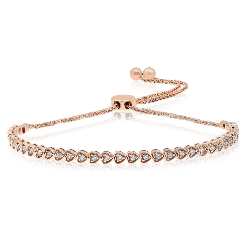 0.74 ct. Diamond 18K Rose Gold Heart Bolo Bracelet