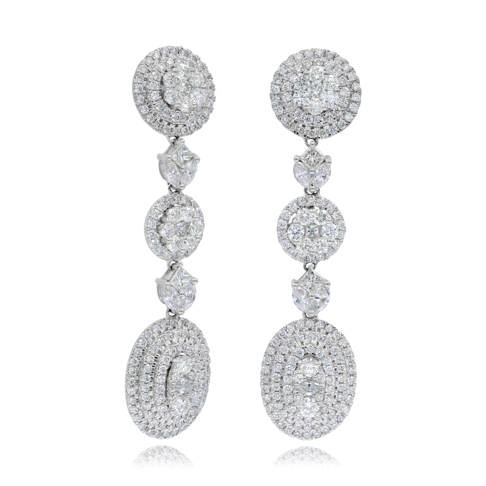 4.43 ct. Diamond 18K White Gold Cluster Drop Earrings