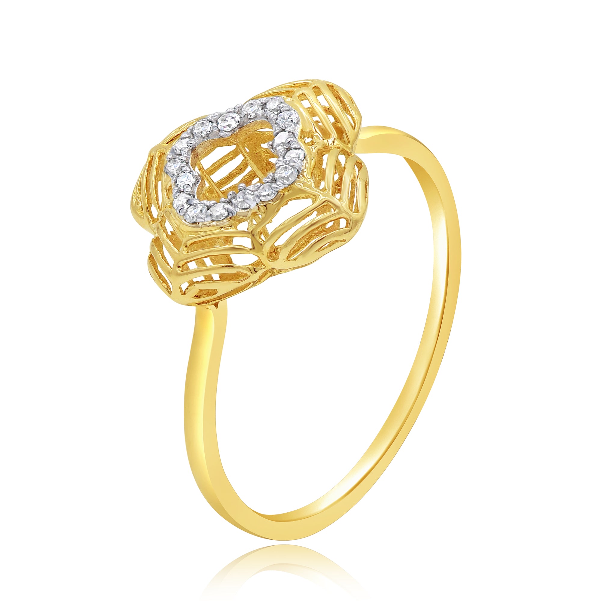 0.07 ct. Diamond 14K Yellow Gold Halo Flower Ring