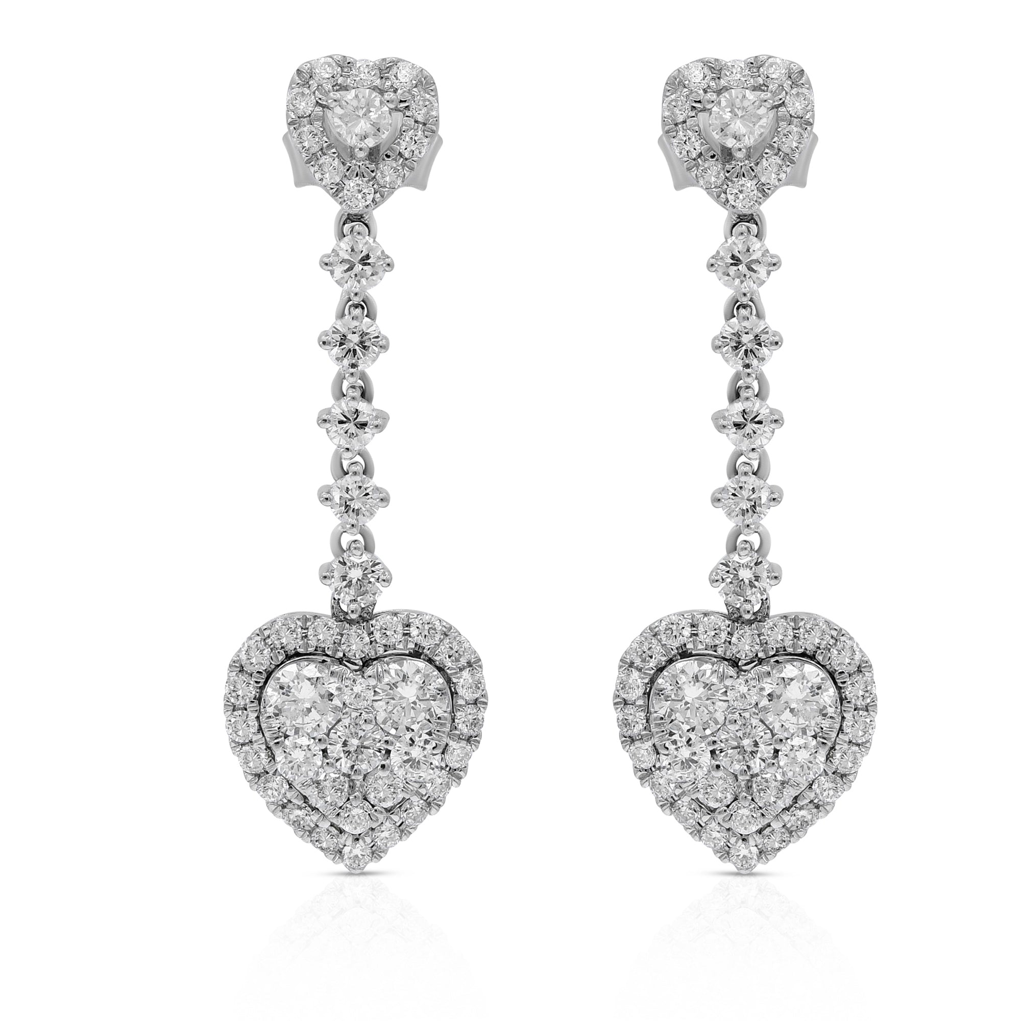 1.71 ct. Diamond Dangling Heart 18K White Gold Earrings