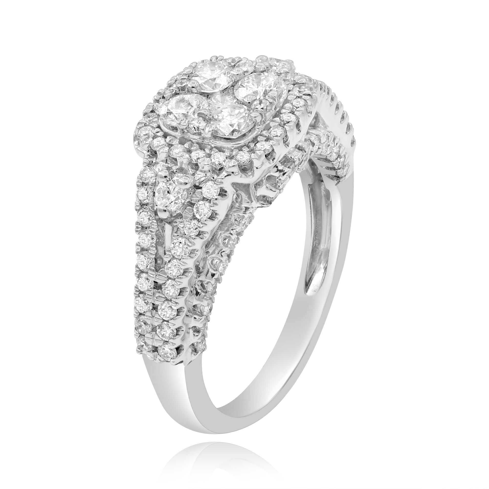 1.37 ct. Diamond Cushion Cluster Halo 18K White Gold Ring