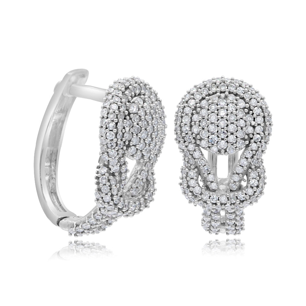 0.76 ct. Diamond 14K White Gold Hoop Huggies Earrings