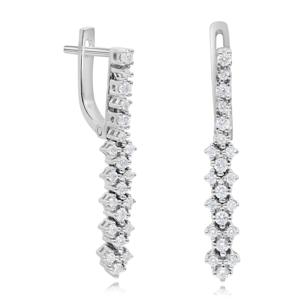 0.66 ct. Diamond 18K White Gold Drop Huggies Earrings