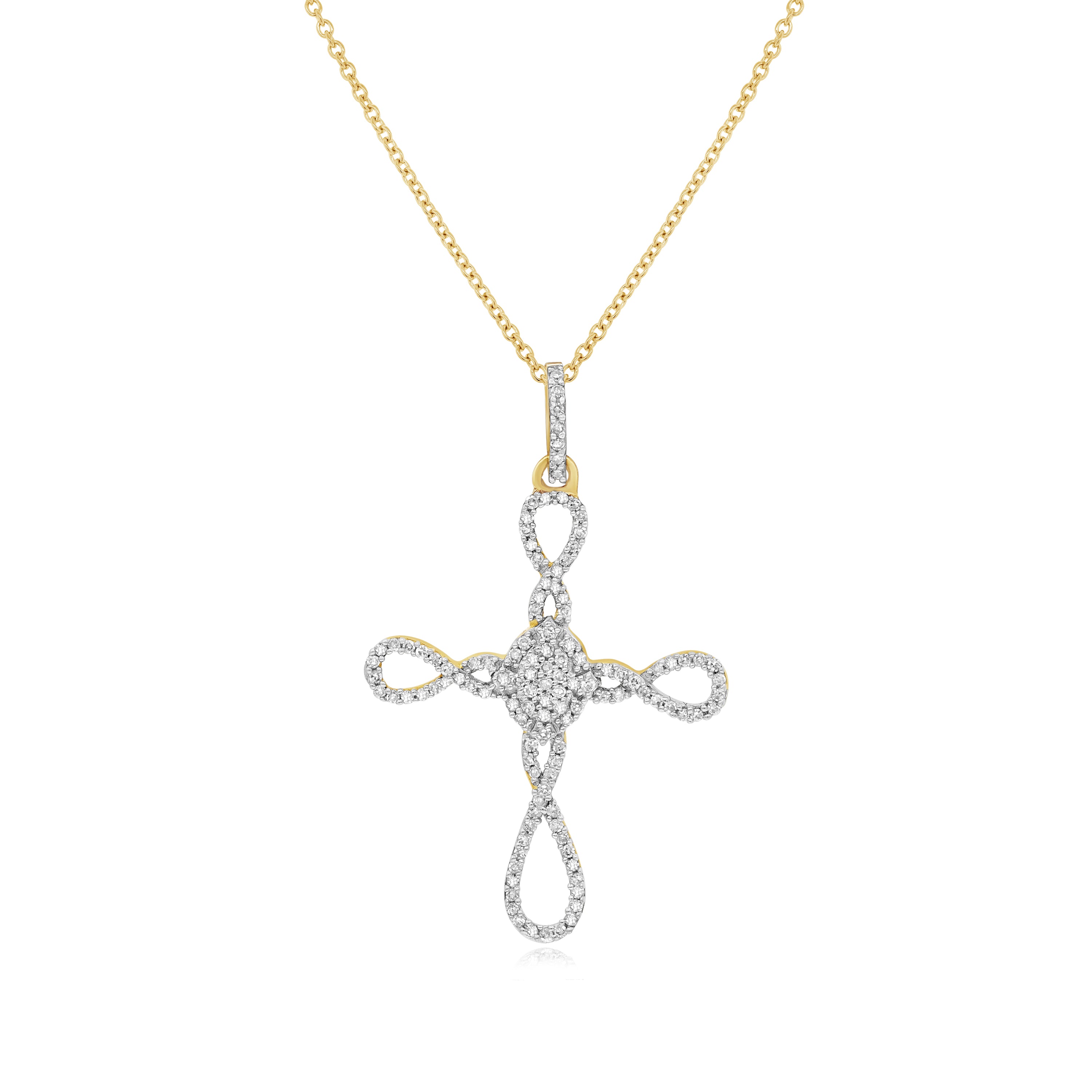 0.26 ct. Diamond 14K Yellow Swirl Infinity Cross Pendant