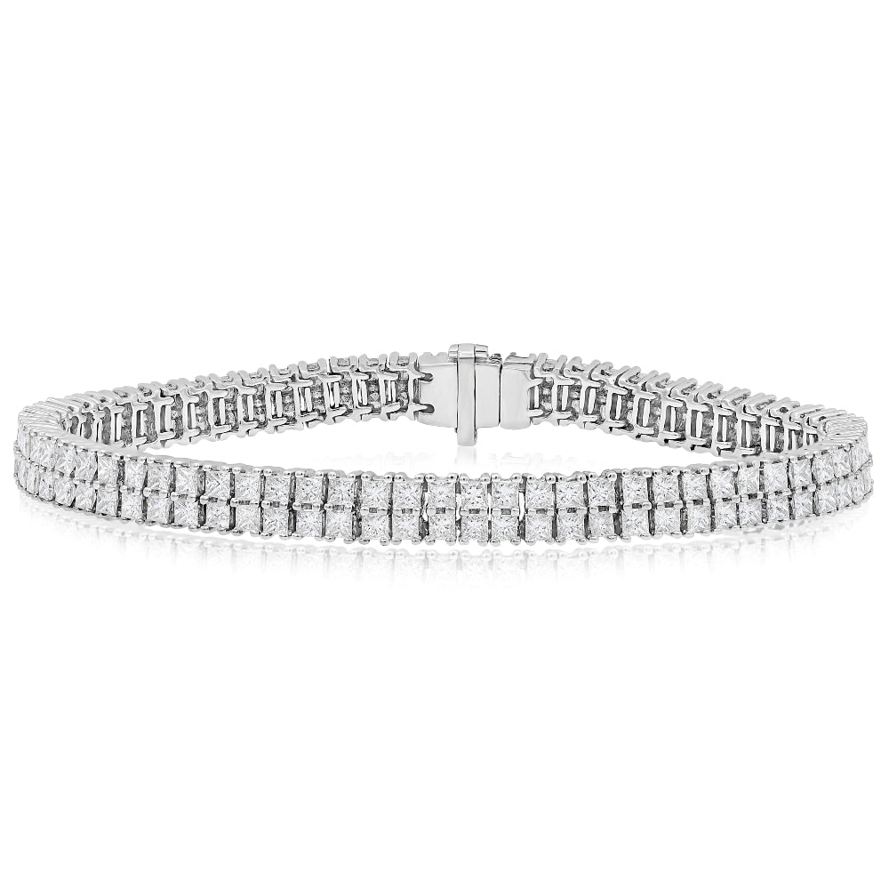 8.8 ct. Pincess Cut Diamond 18K White Gold Double Row Tennis Bracelet