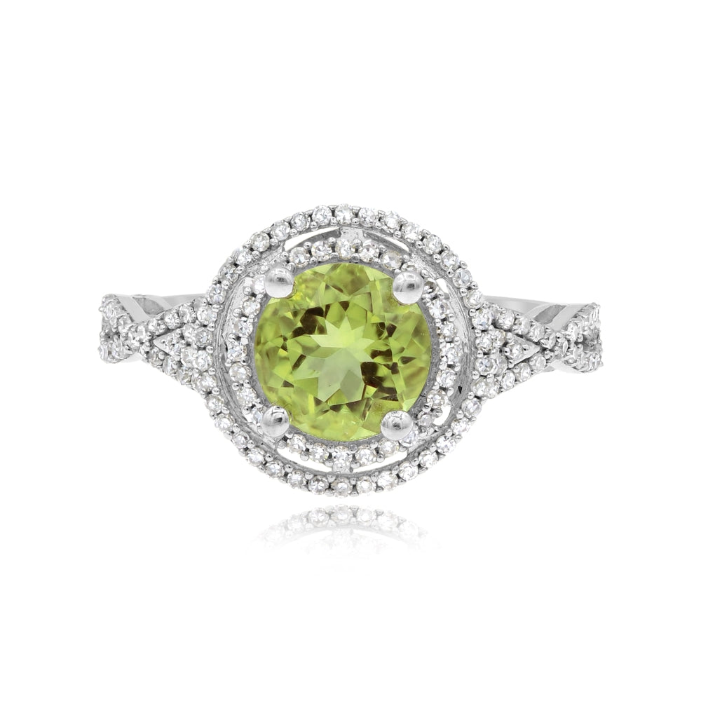 1.96 ct. Lemon Quartz & Diamond Double Halo 14K White Gold Ring