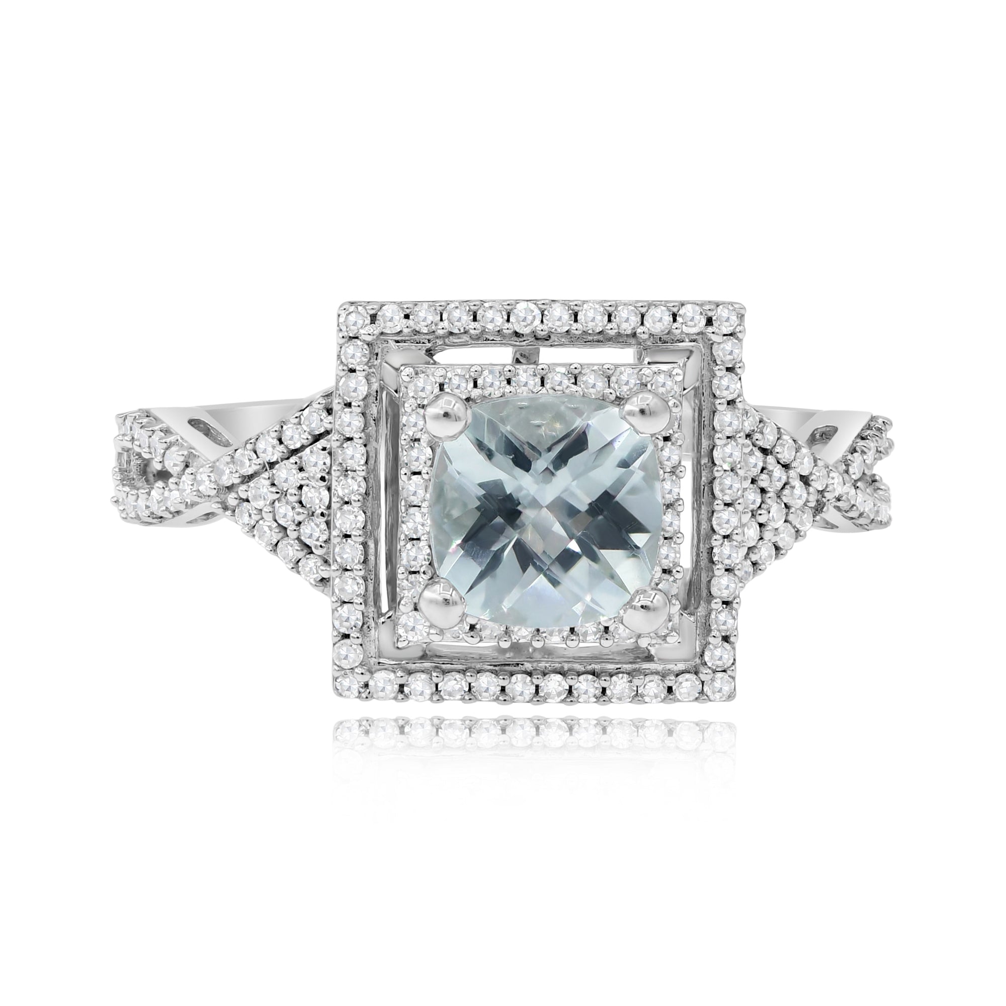 1.16 ct. Green Amethyst & Diamond Square Halo 14K White Gold Ring