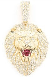 2.62 ct. Diamond & Sapphire 14K Yellow Gold Lion Pendant