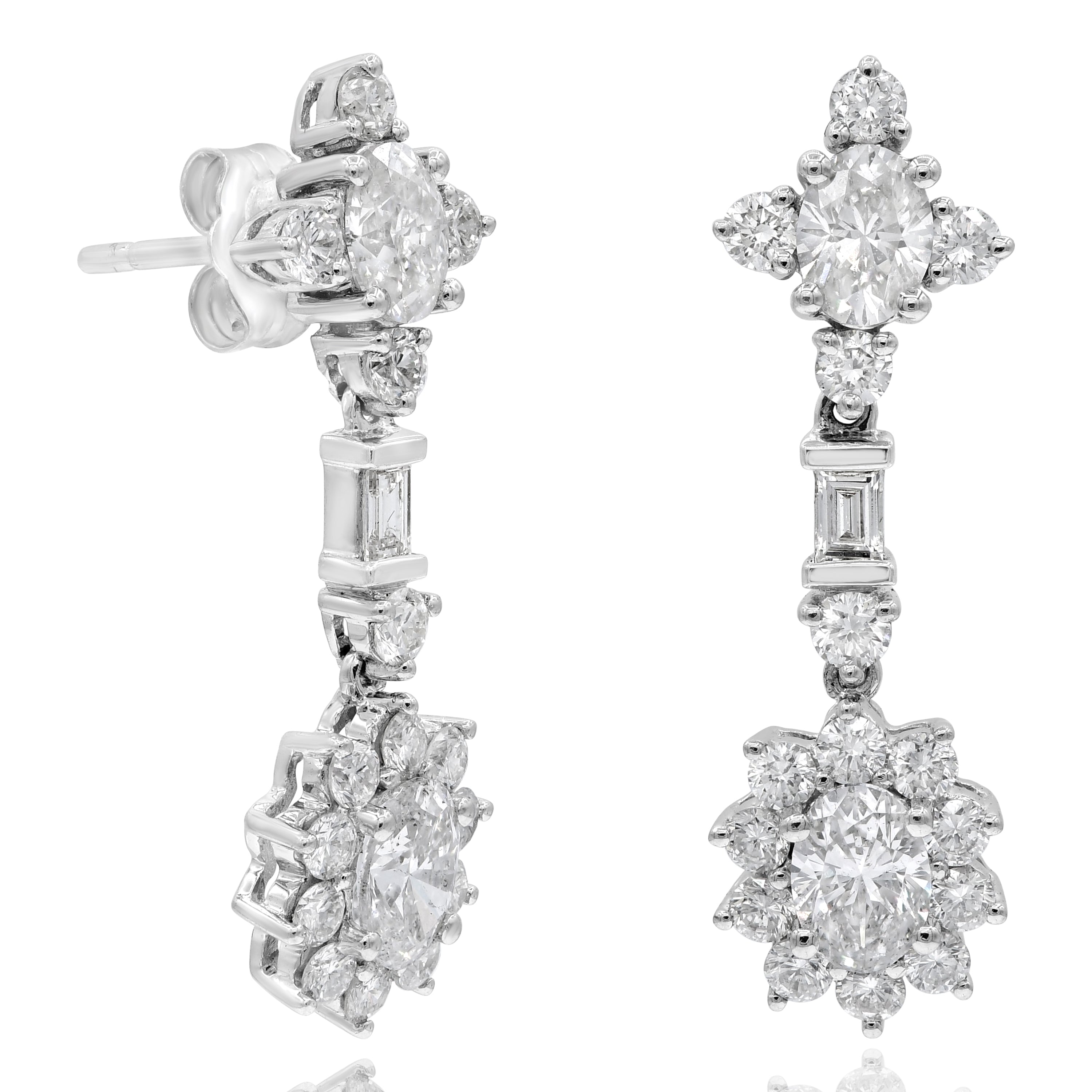 2.25 ct. Diamond 18K White Gold Flower Dangle Earrings