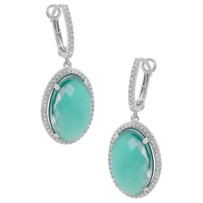 12.35 Green Agate & 0.5 ct. Diamond 14K White Gold Earrings