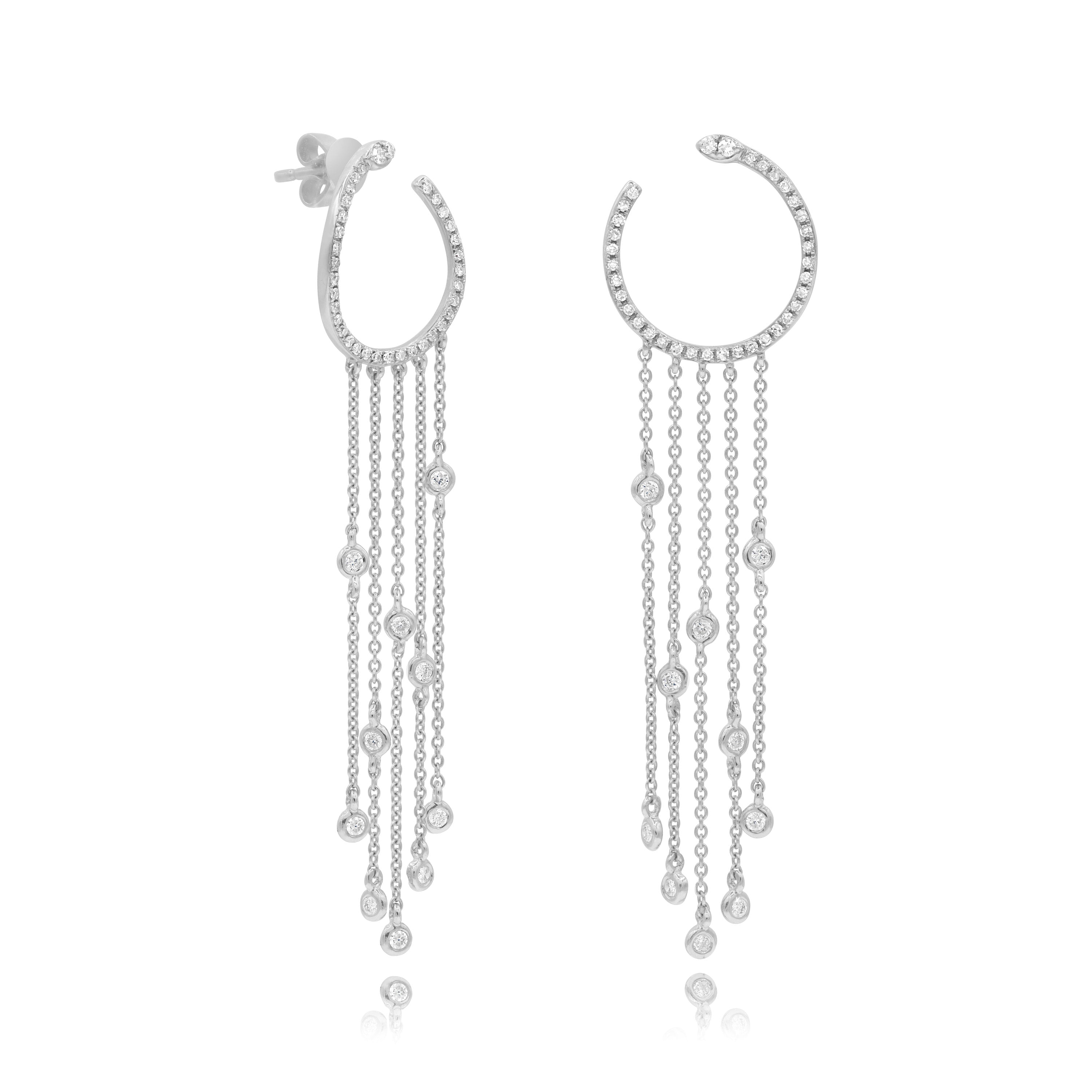 0.44 ct. Diamond 14K White Gold 5 Dangle Chains Stud Earrings