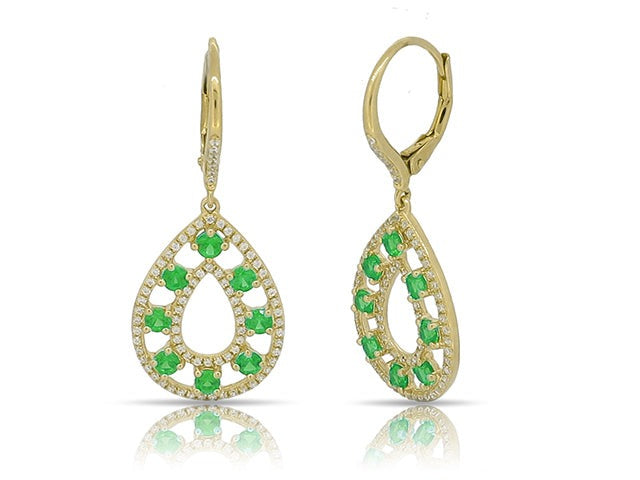 0.84 ct. Emerald & 0.47 ct. Diamond 14K Yellow Gold Dangle Leverback Earrings