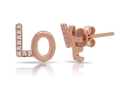 0.06 ct. Diamond 14K Rose Gold LOVE Stud Earrings