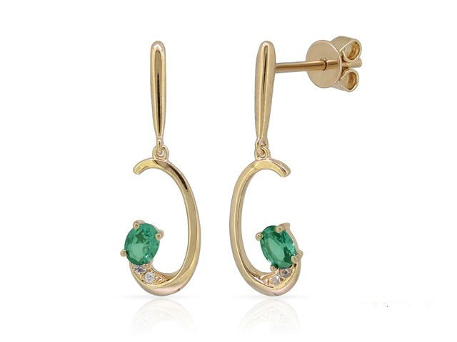 0.35 ct. Emerald & 0.02 ct. Diamond 14K Yellow Gold Pushback Earrings