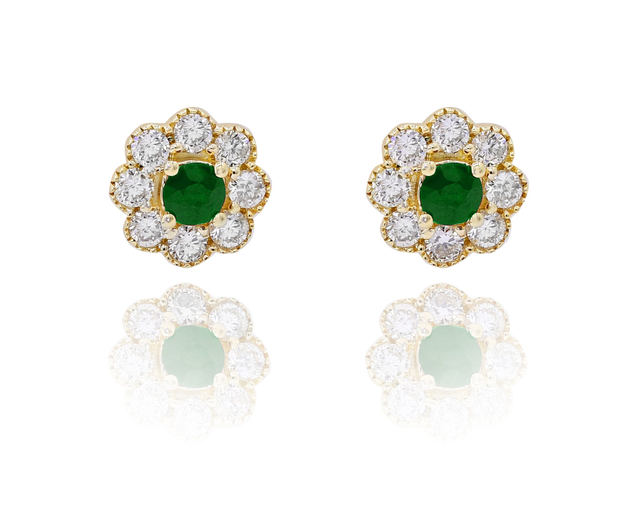 0.2 ct. Emerald & 0.43 ct. Diamond 14K Yellow Gold Stud Earrings