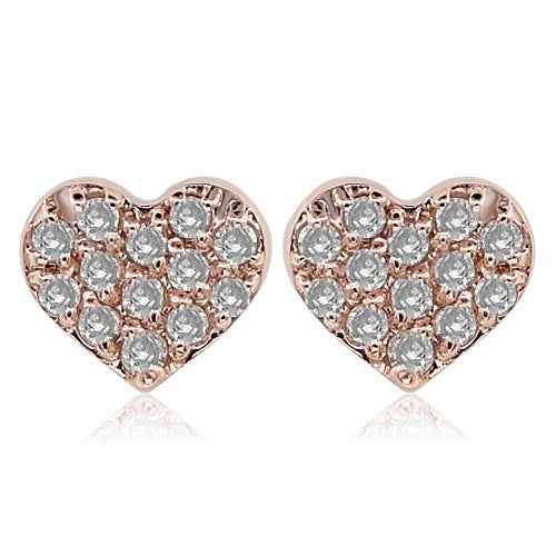 0.08 ct. Diamond 14K Rose Gold Heart Stud Earrings