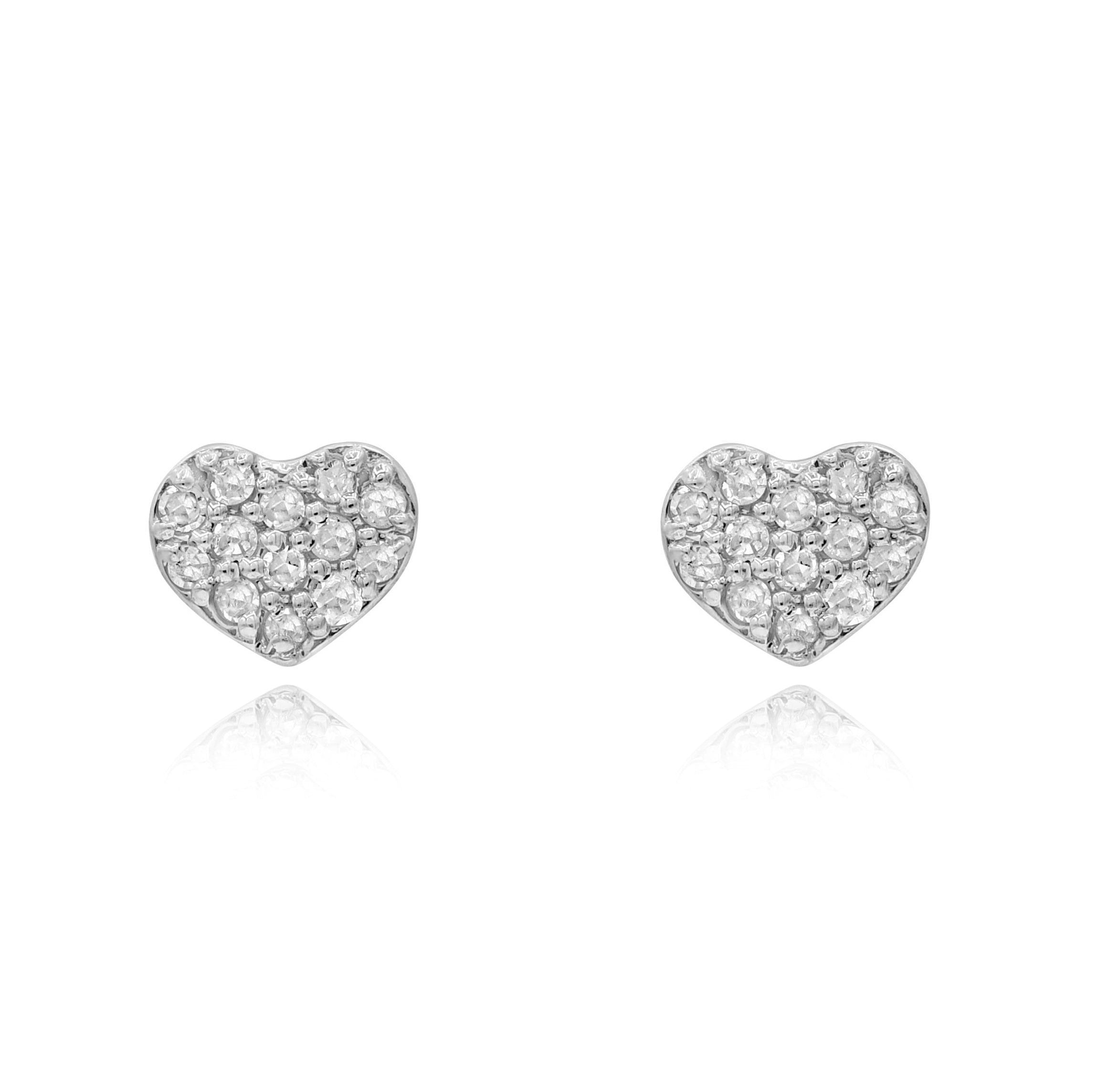 0.08 ct. Diamond 14K White Gold Heart Stud Earrings