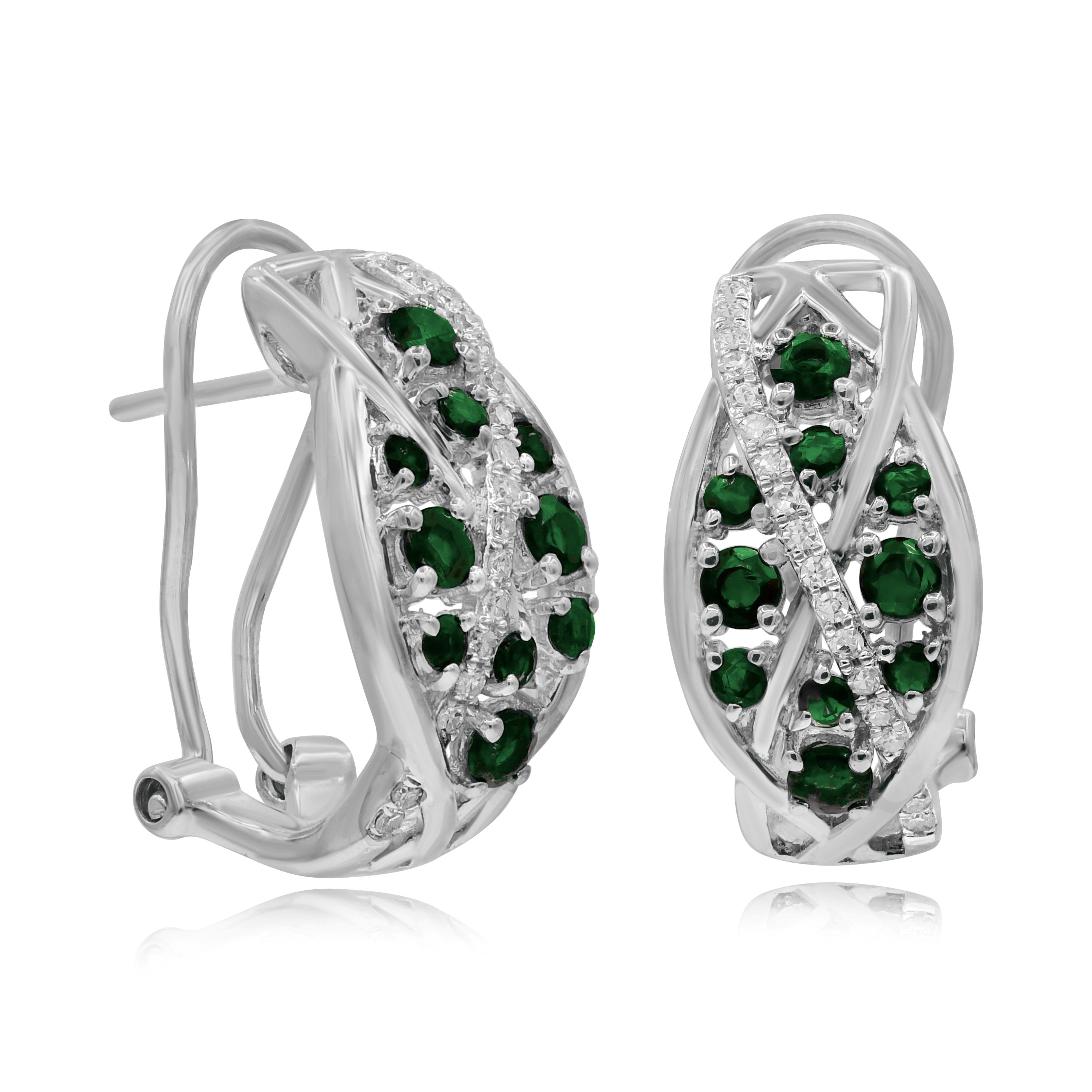 0.64 ct. Emerald & 0.14 ct. Diamond 14K White Gold Huggie Earrings