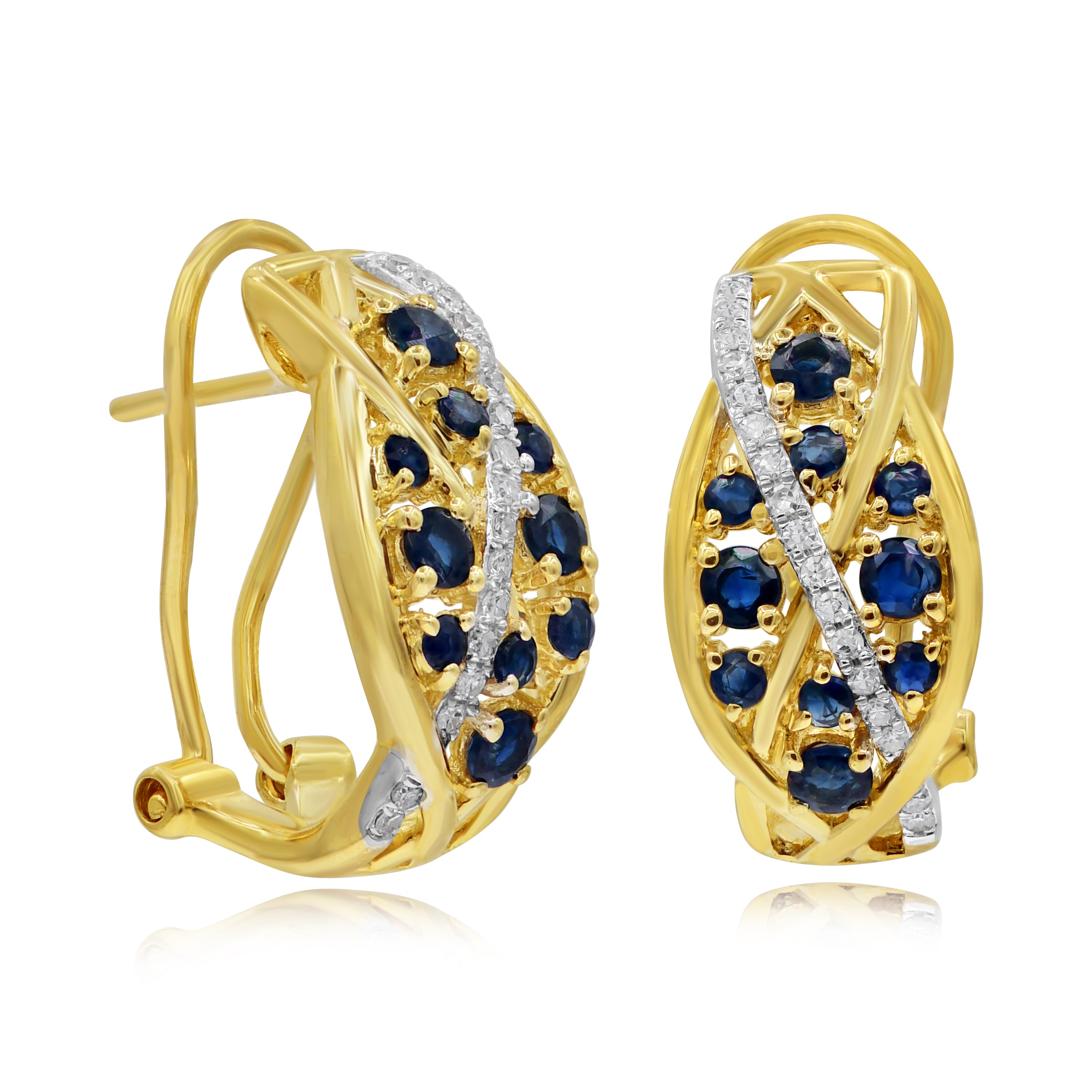 0.79 ct. Sapphire & 0.14 ct. Diamond 14K Yellow Gold Huggie Earrings