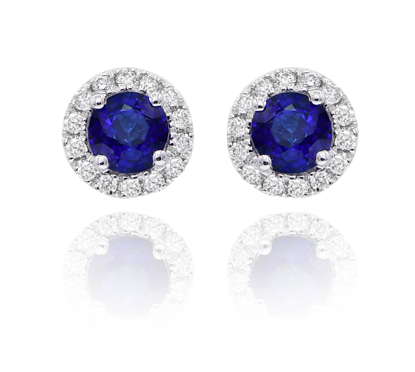 0.91 ct. Sapphire & 0.21 ct. Diamond 14K White Gold Halo Stud Earrings