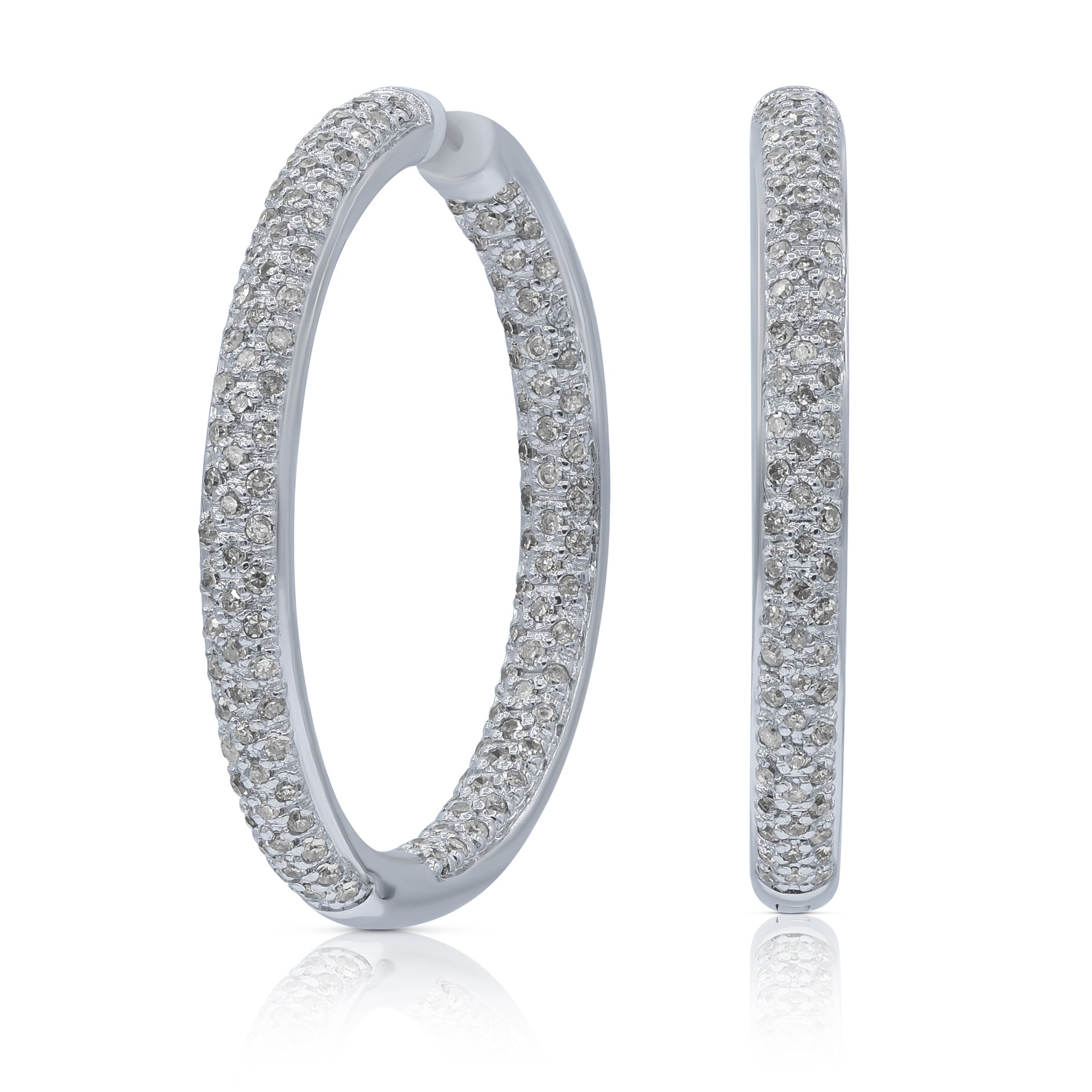 0.91 ct. Diamond 14K White Gold Pave Hoop Earrings