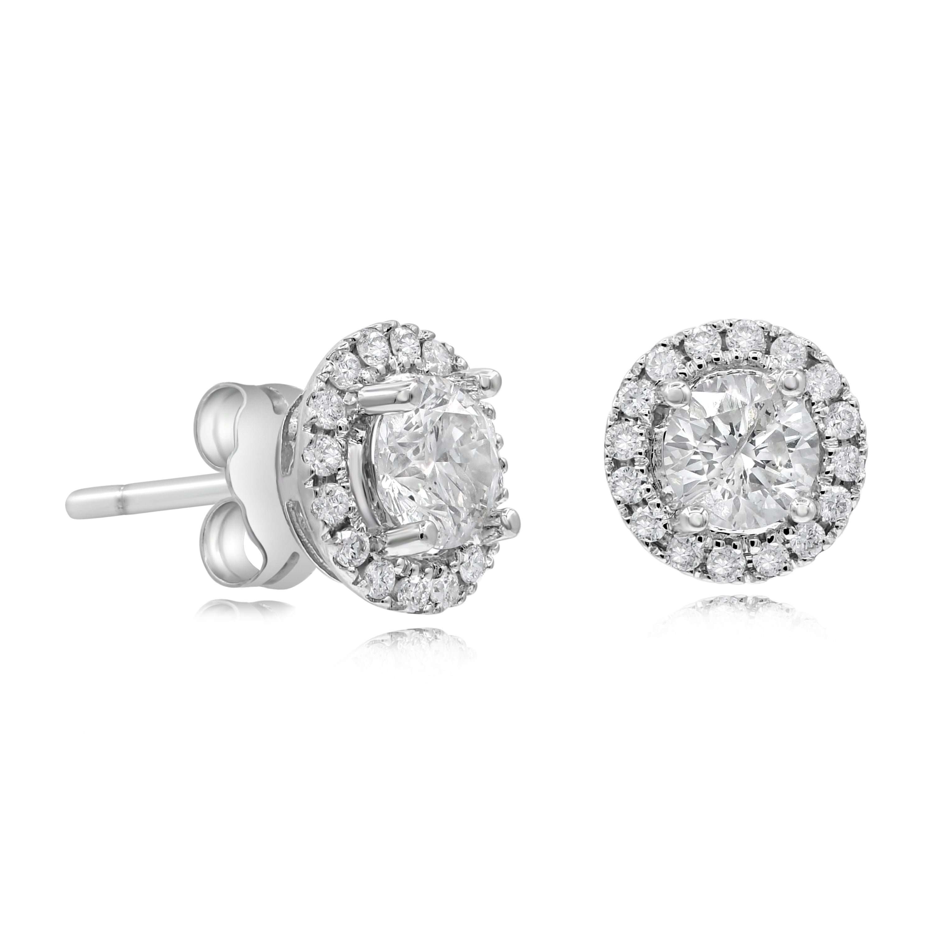 1.06 ct. Diamond 14K White Gold Halo Stud Earrings