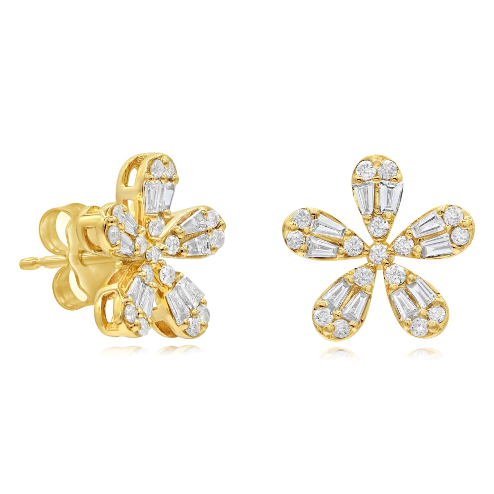 0.43 ct. Diamond 14K Yellow Gold Floret Stud Earrings