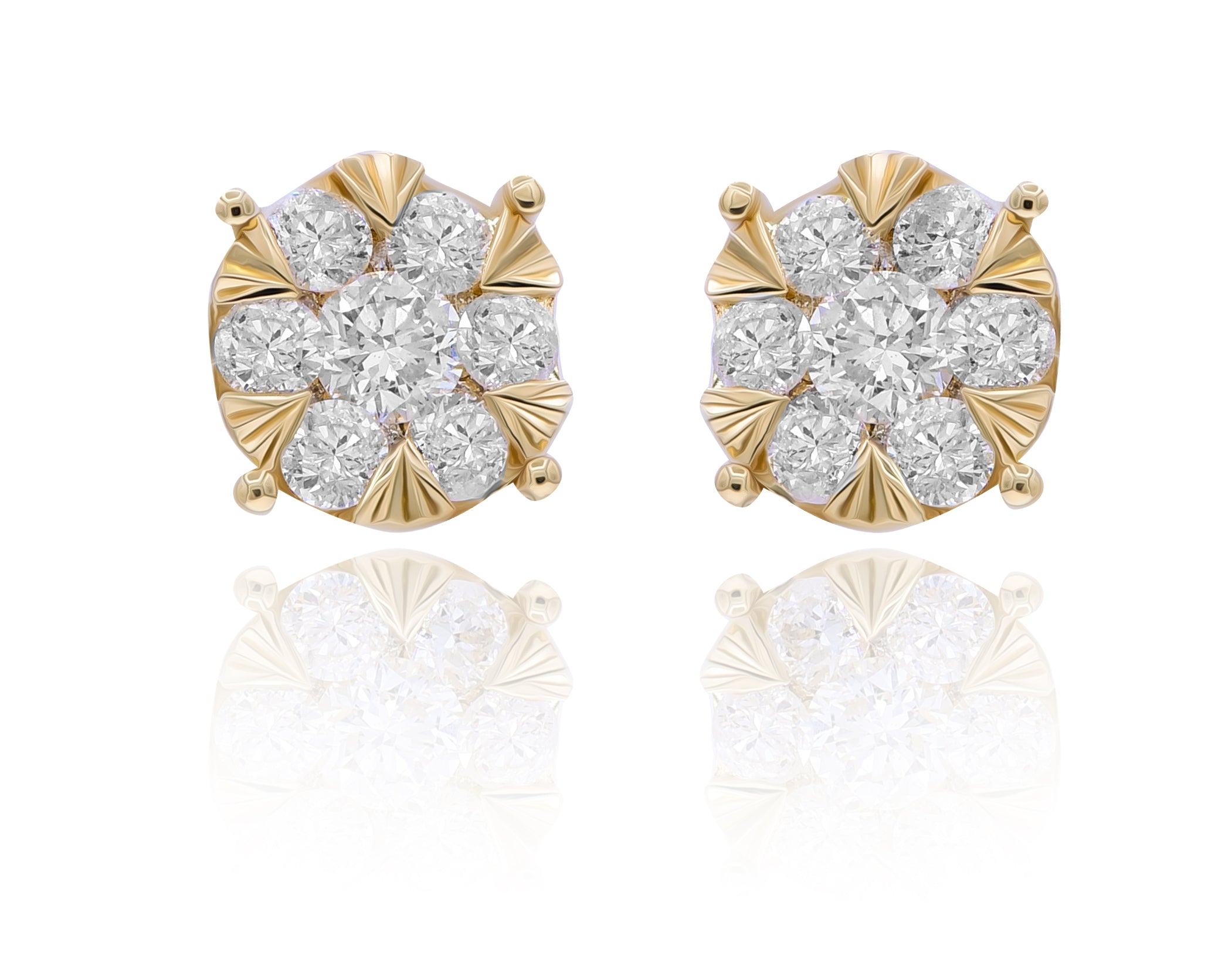 0.69 ct. Diamond 14K Yellow Gold Floret Cluster Circle Stud Earrings