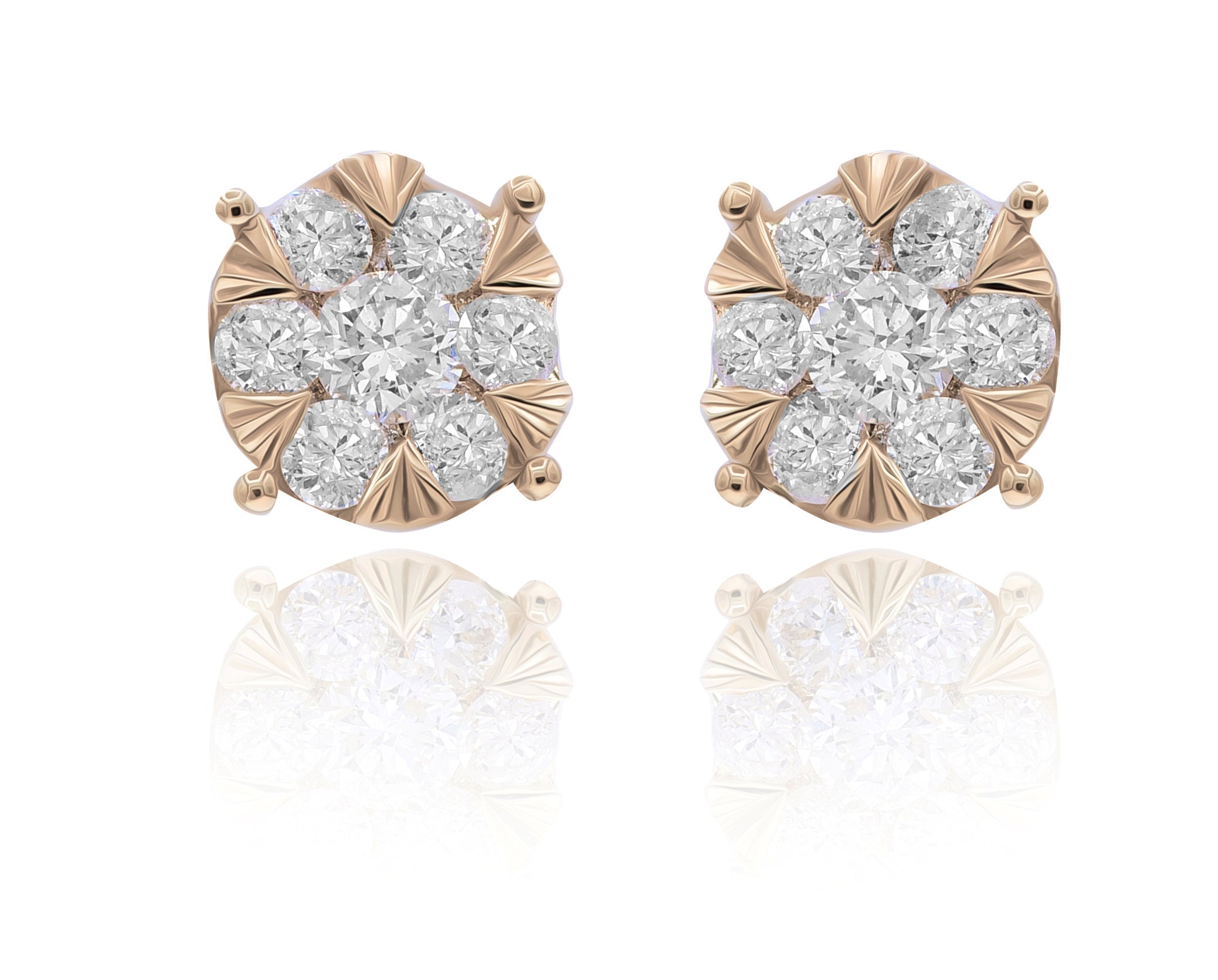 0.69 ct. Diamond 14K Rose Gold Floret Cluster Circle Stud Earrings