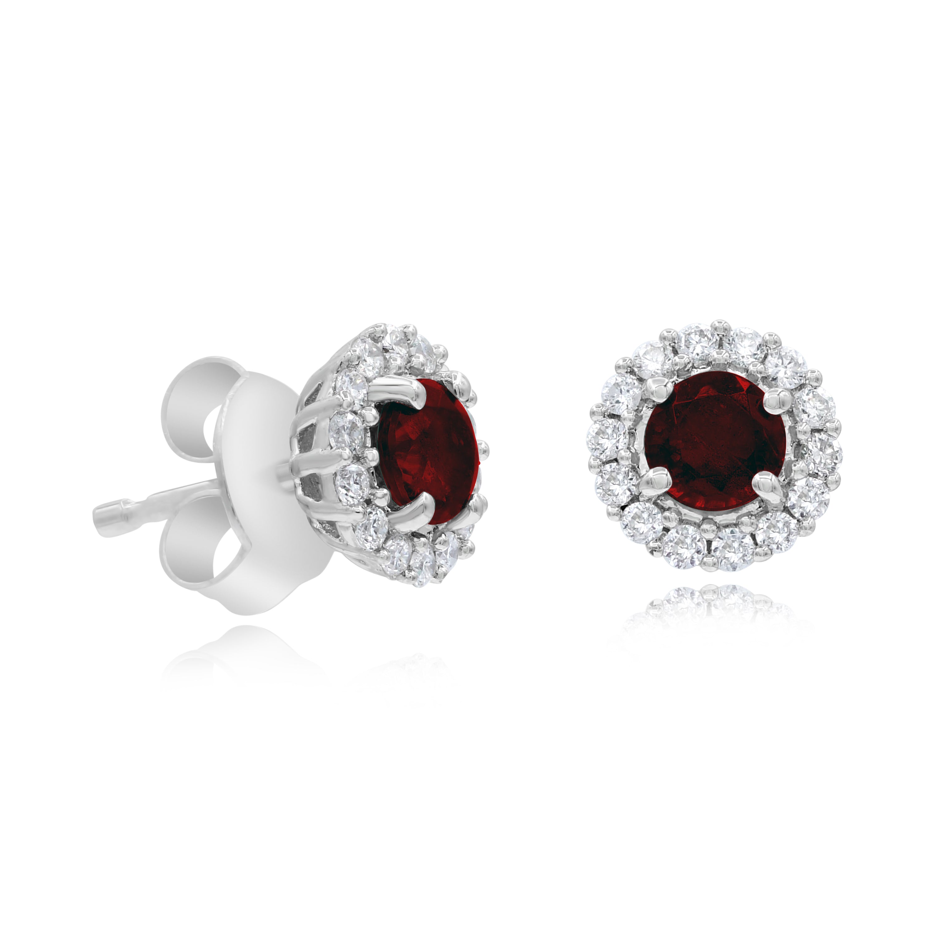 0.39 ct. Ruby & 0.15 ct. Diamond 14K White Gold Halo Stud Earrings