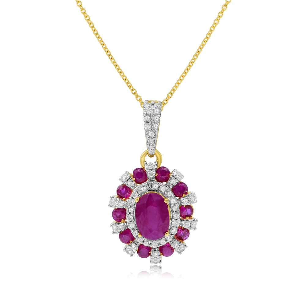 1.68 ct. Ruby & 0.31 ct. Diamond 14K Yellow Gold Medalion Pendant