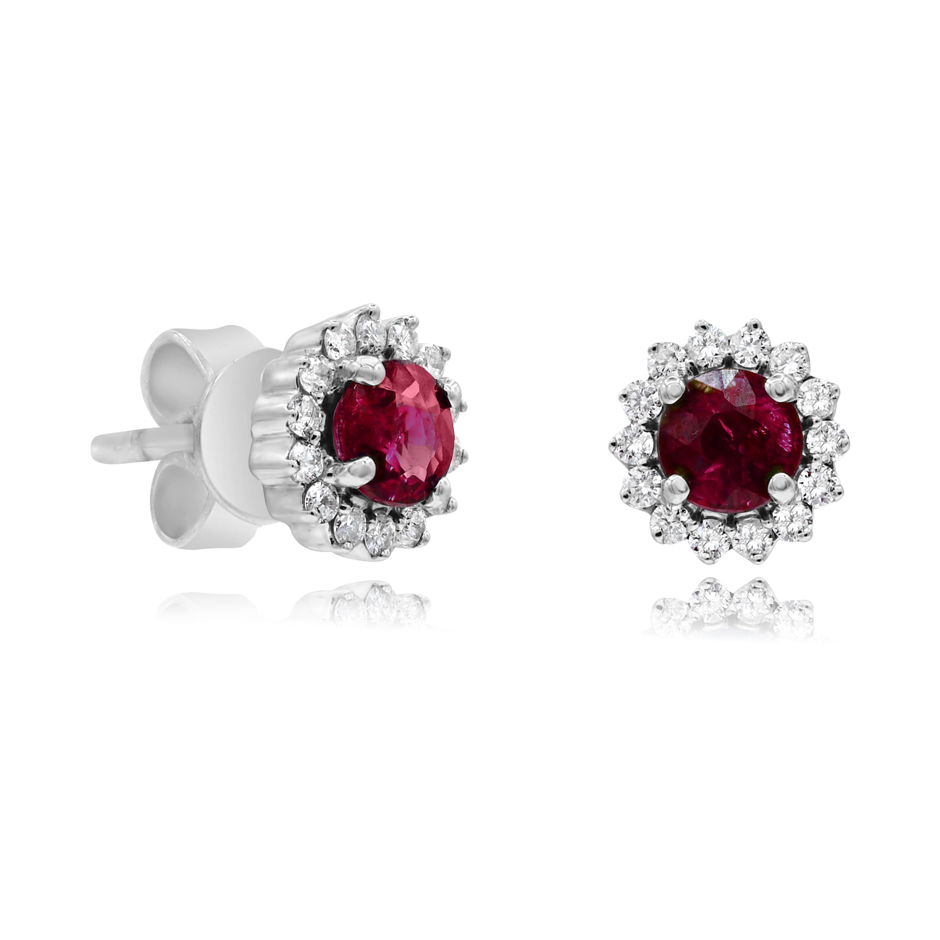 0.61 ct. Ruby & 0.13 ct. Diamond 14K White Gold Halo Stud Earrings