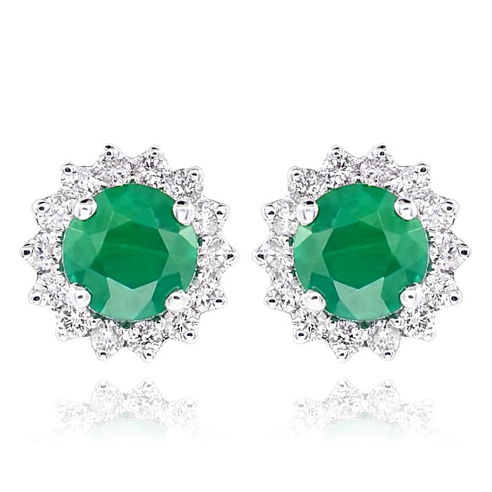 0.46 ct. Emerald & 0.13 ct. Diamond 14K White Gold Halo Stud Earrings