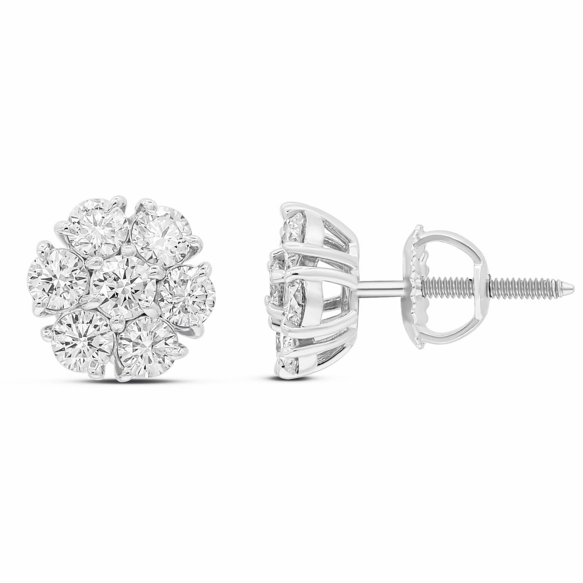 0.84 ct. Diamond 14K White Gold Floret Cluster Stud Earrings