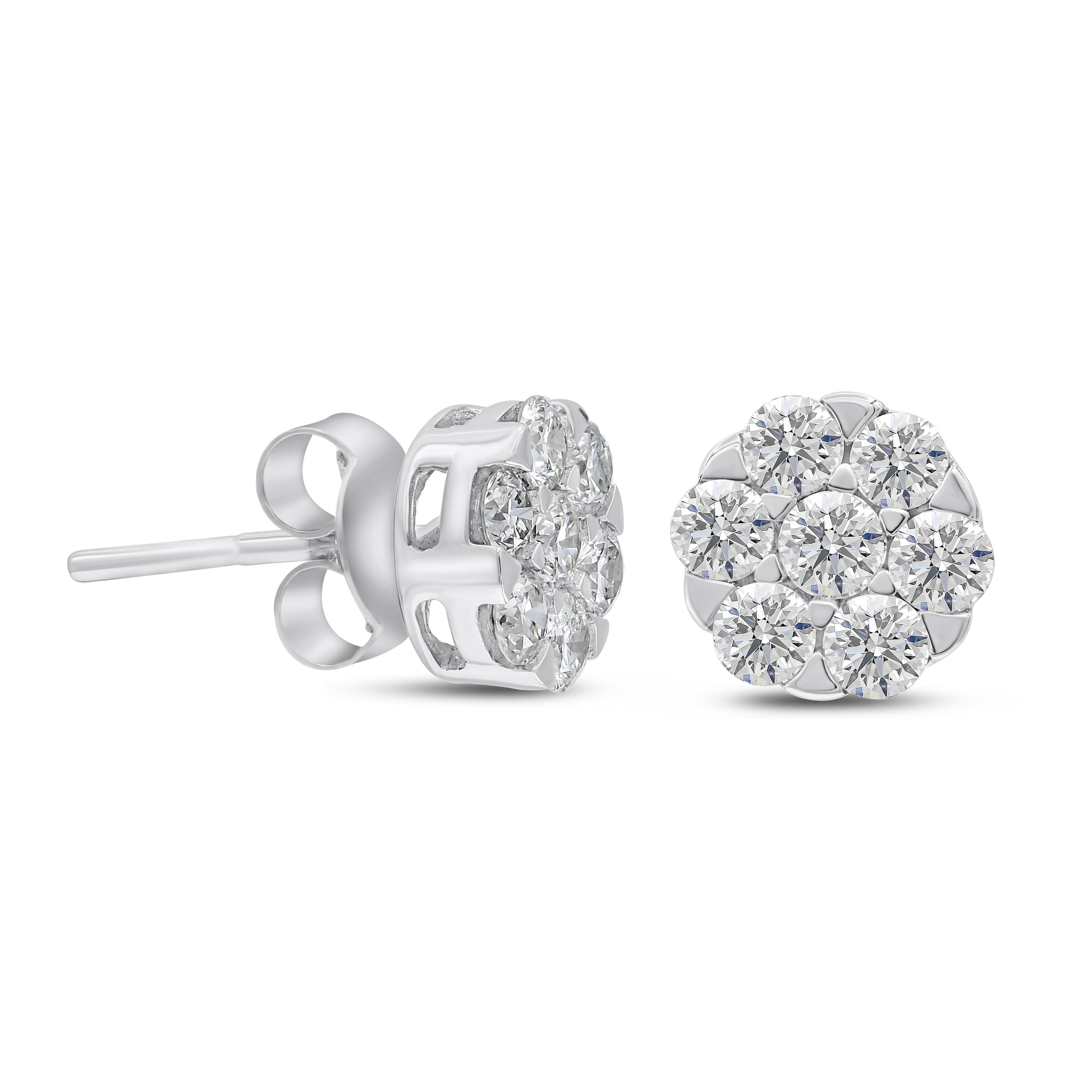 0.97 ct. Diamond 14K White Gold Floret Stud Earrings