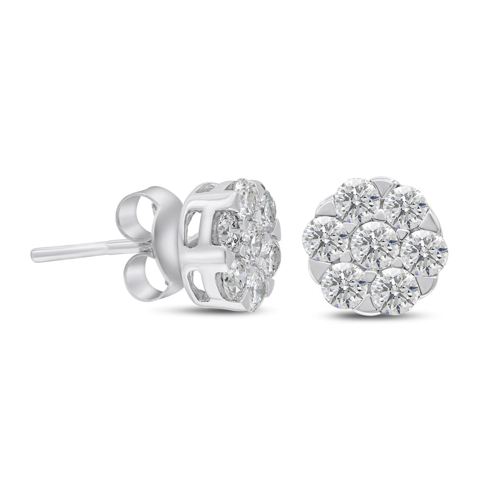 1.05 ct. Diamond 14K White Gold Floret Stud Earrings