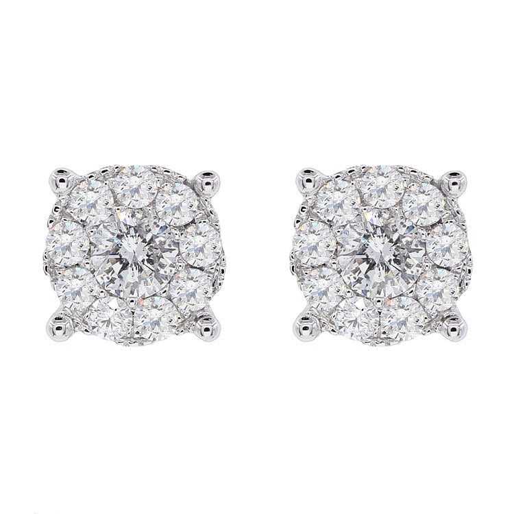 0.97 ct. Diamond 14K White Gold Circle Cluster Stud Earrings