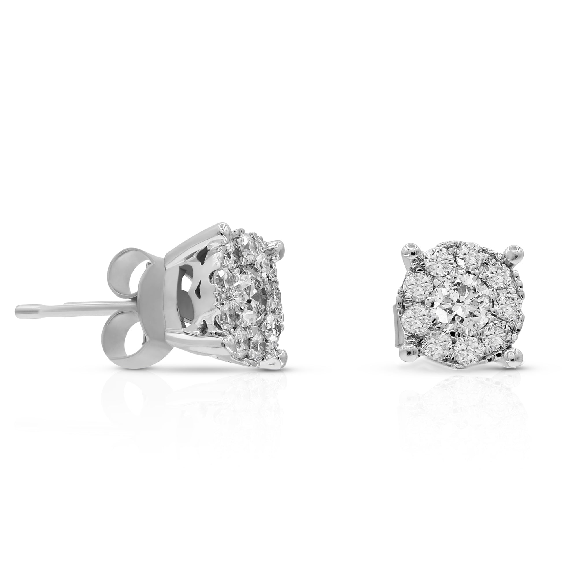 0.97 ct. Diamond 14K White Gold Circle Cluster Stud Earrings