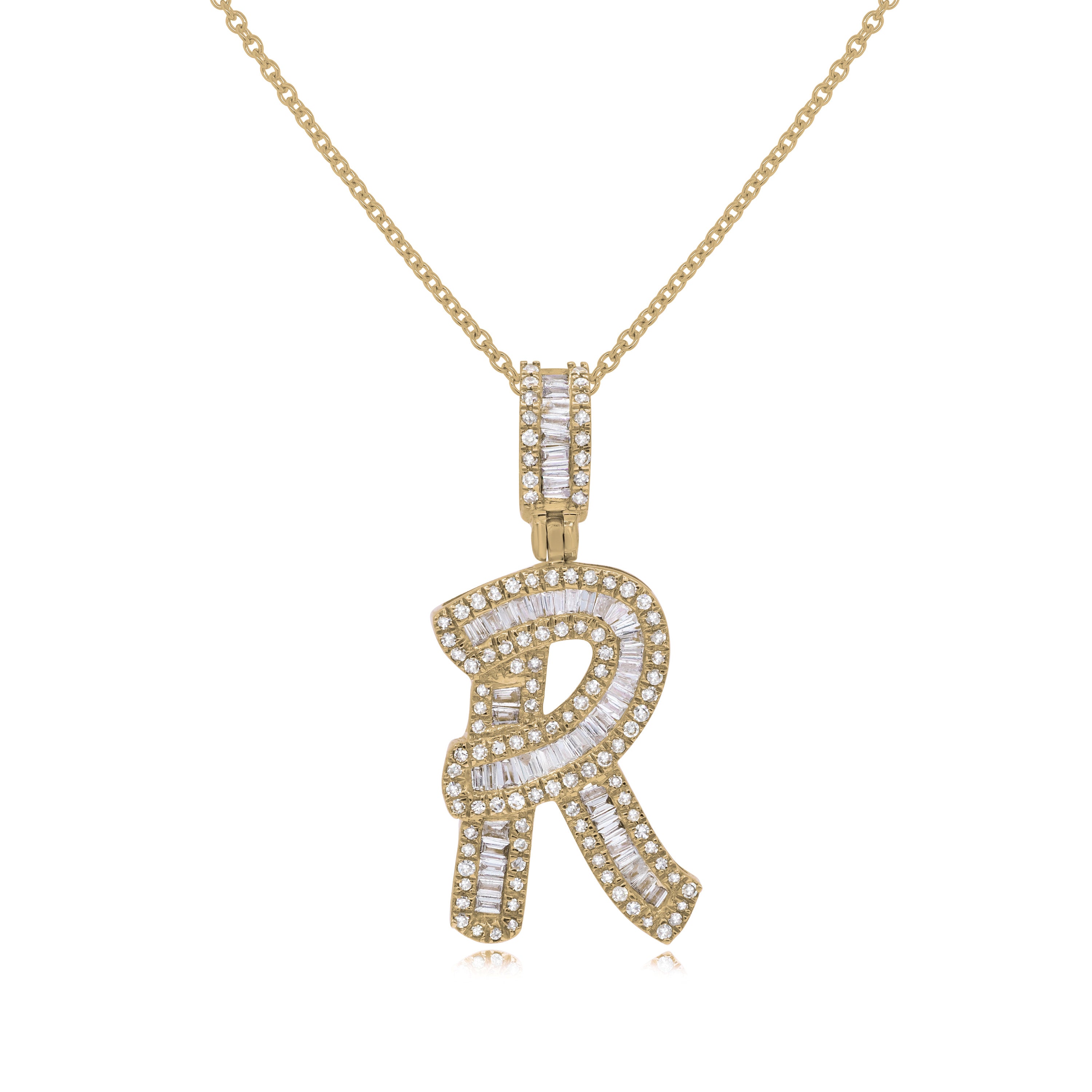 0.7 ct. Diamond 14K Yellow Gold 'R' Initial Pendant