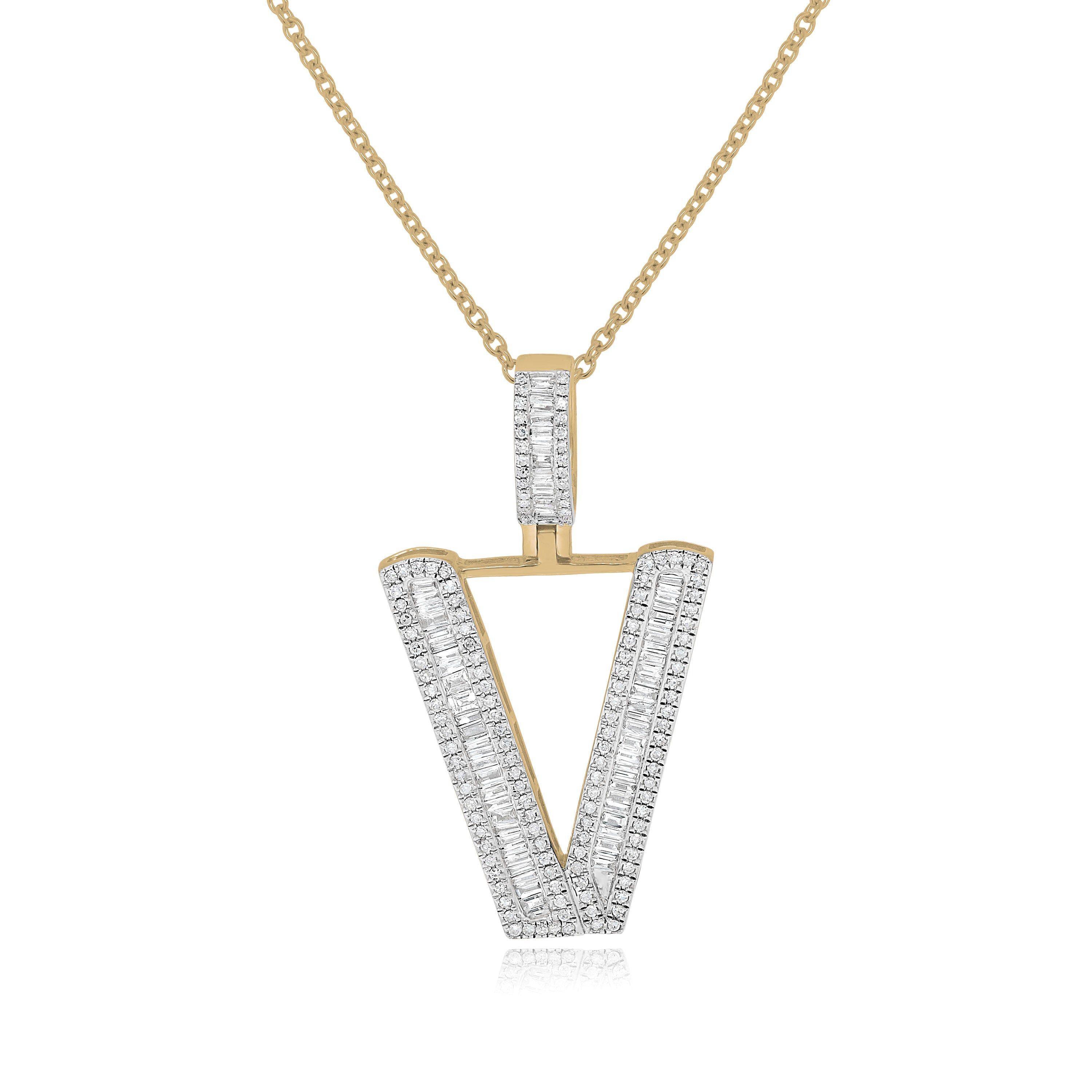 0.56 ct. Diamond 14K Yellow Gold 'V' Initial Pendant