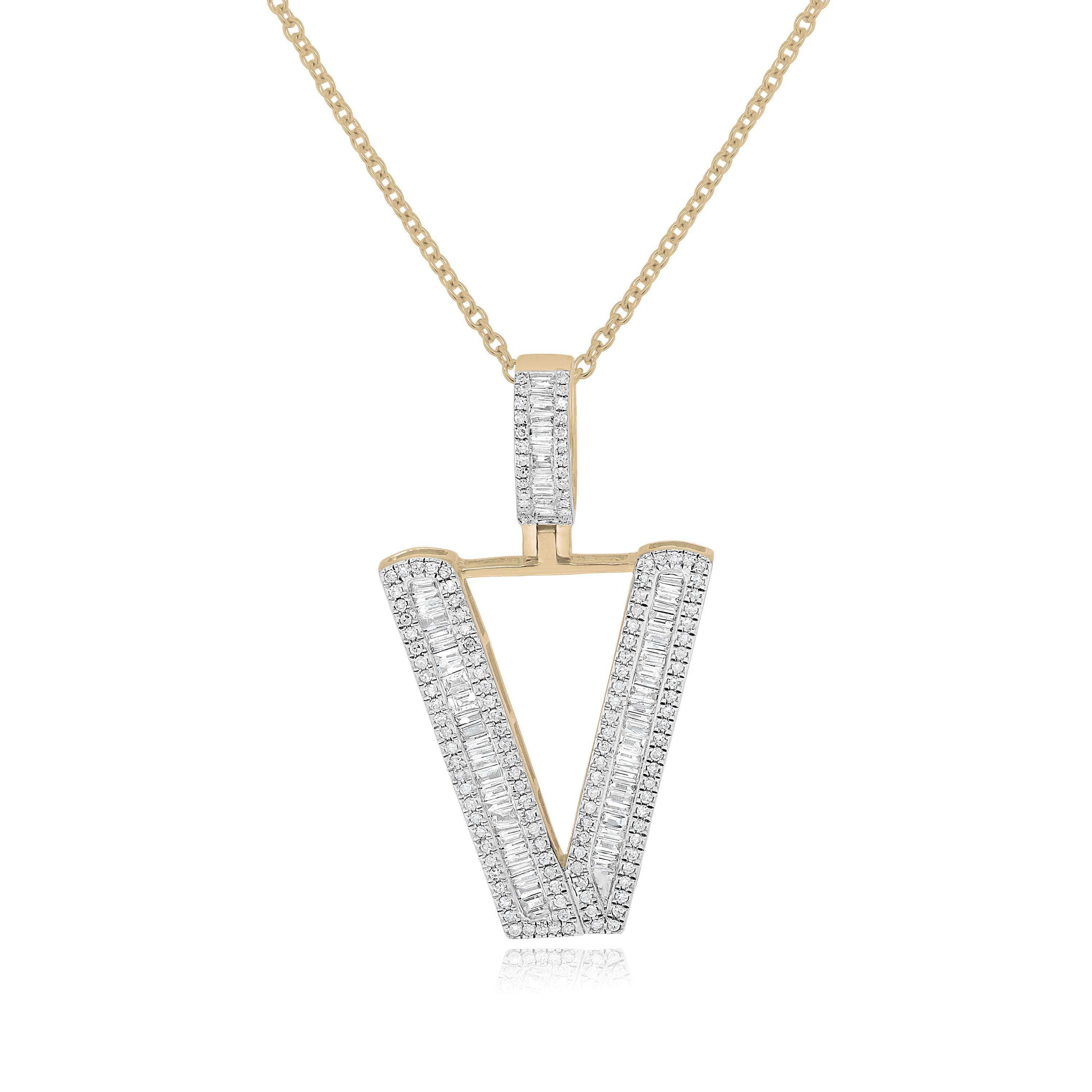 0.63 ct. Diamond 14K Yellow Gold 'V' Initial Pendant