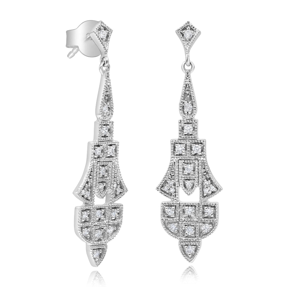 0.3 ct. Diamond 14K White Gold Art Deco Earrings