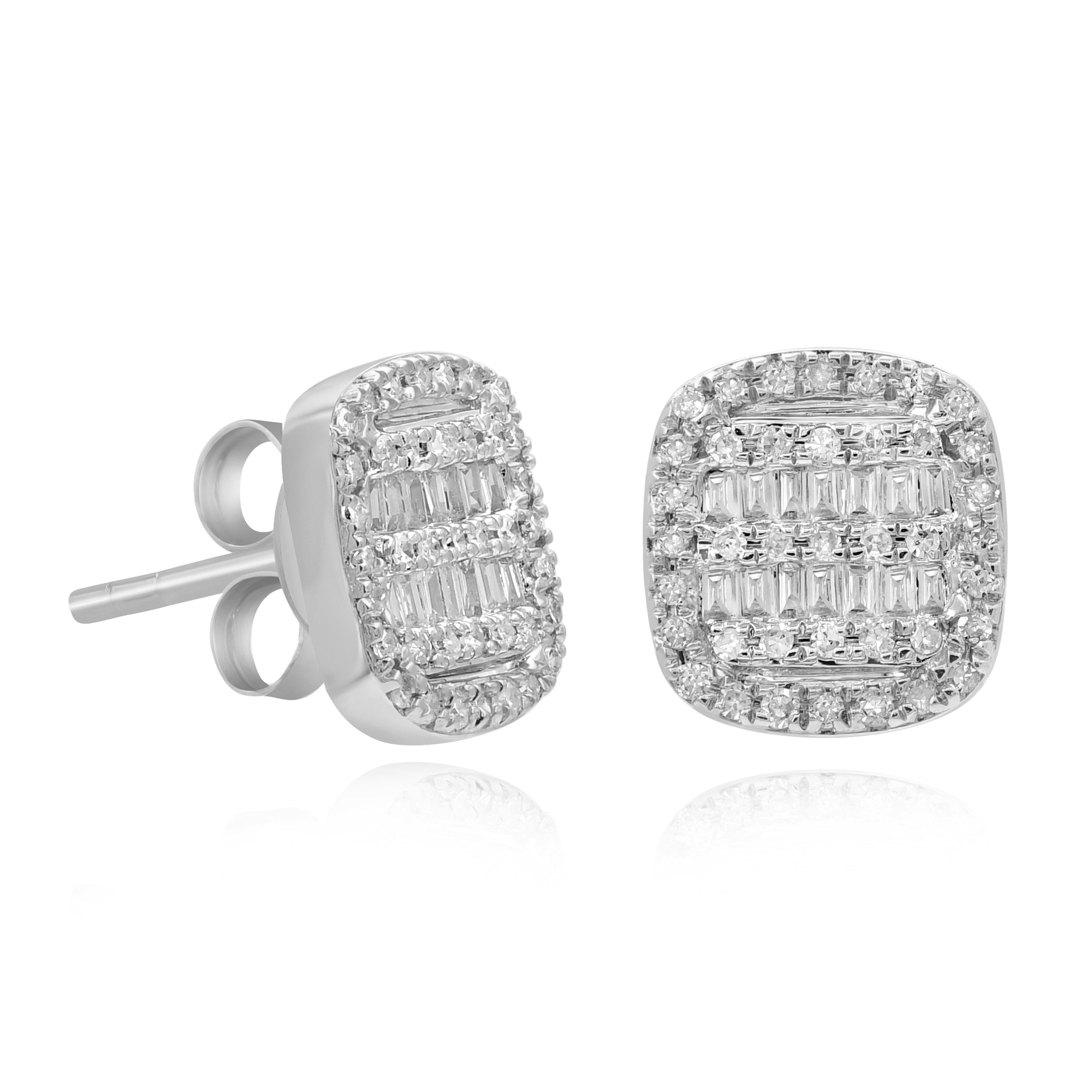 0.31 ct. Diamond 14K White Gold Cushion Baguette Earrings