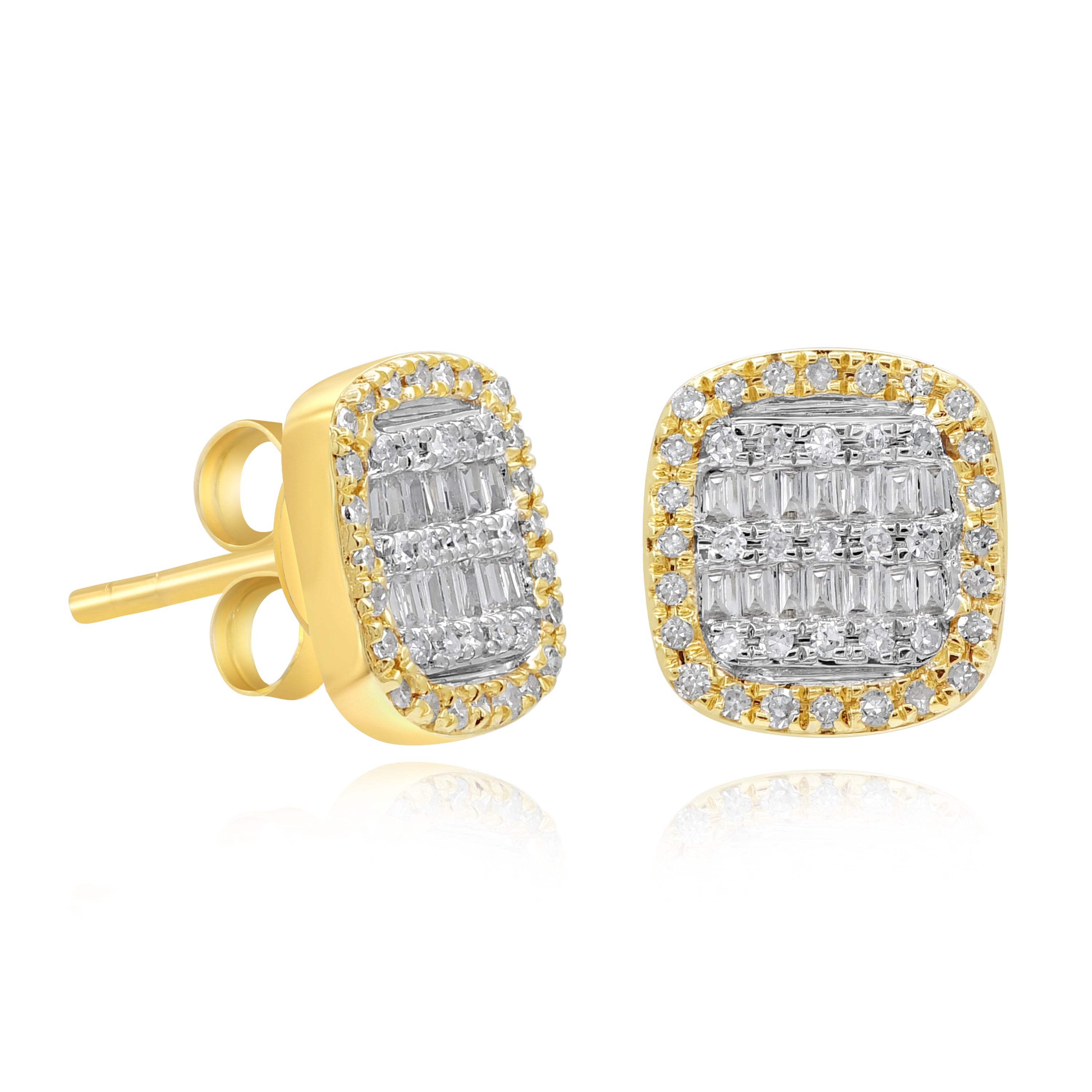 0.31 ct. Diamond 14K Yellow Gold Cushion Baguette Earrings