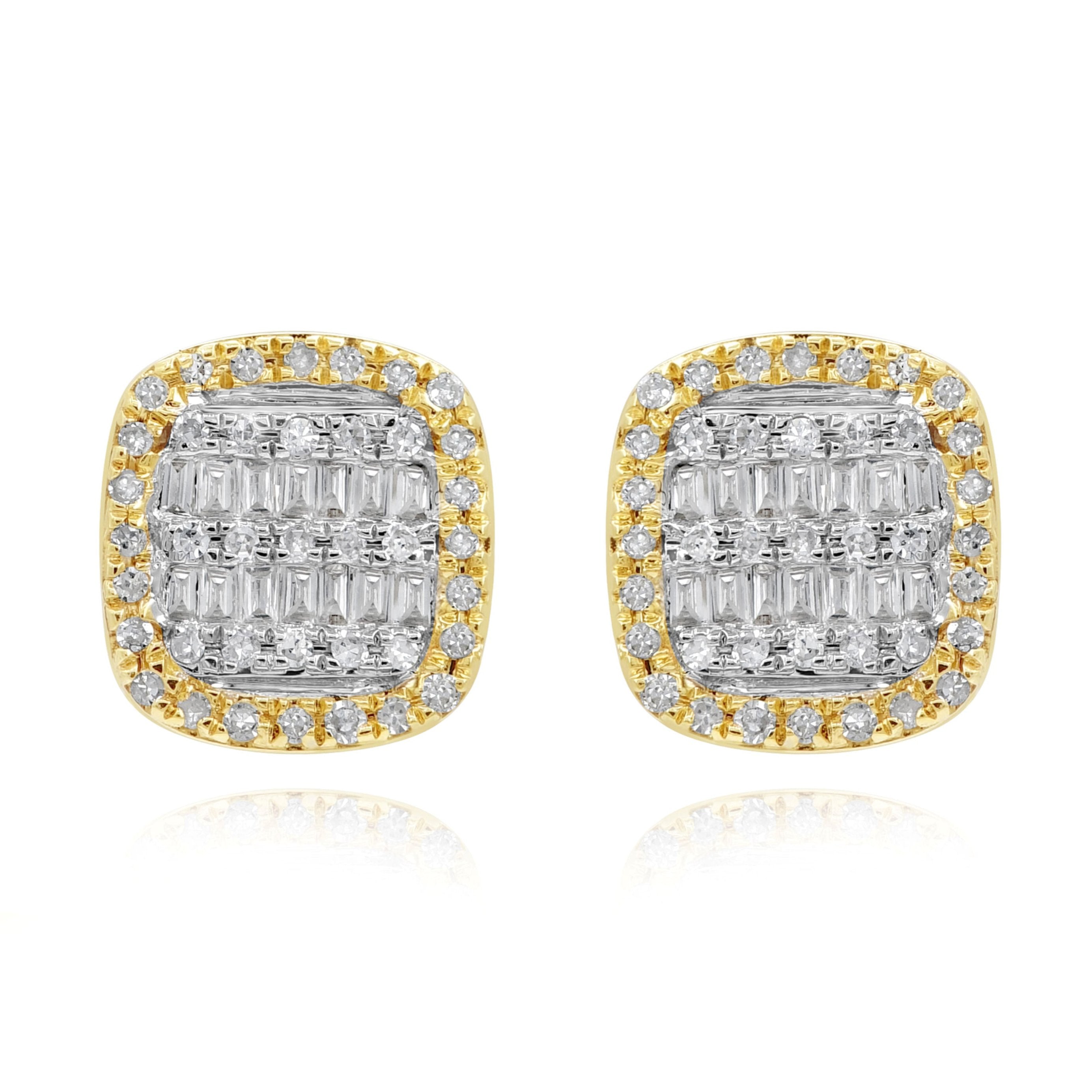 0.31 ct. Diamond 14K Yellow Gold Cushion Baguette Earrings