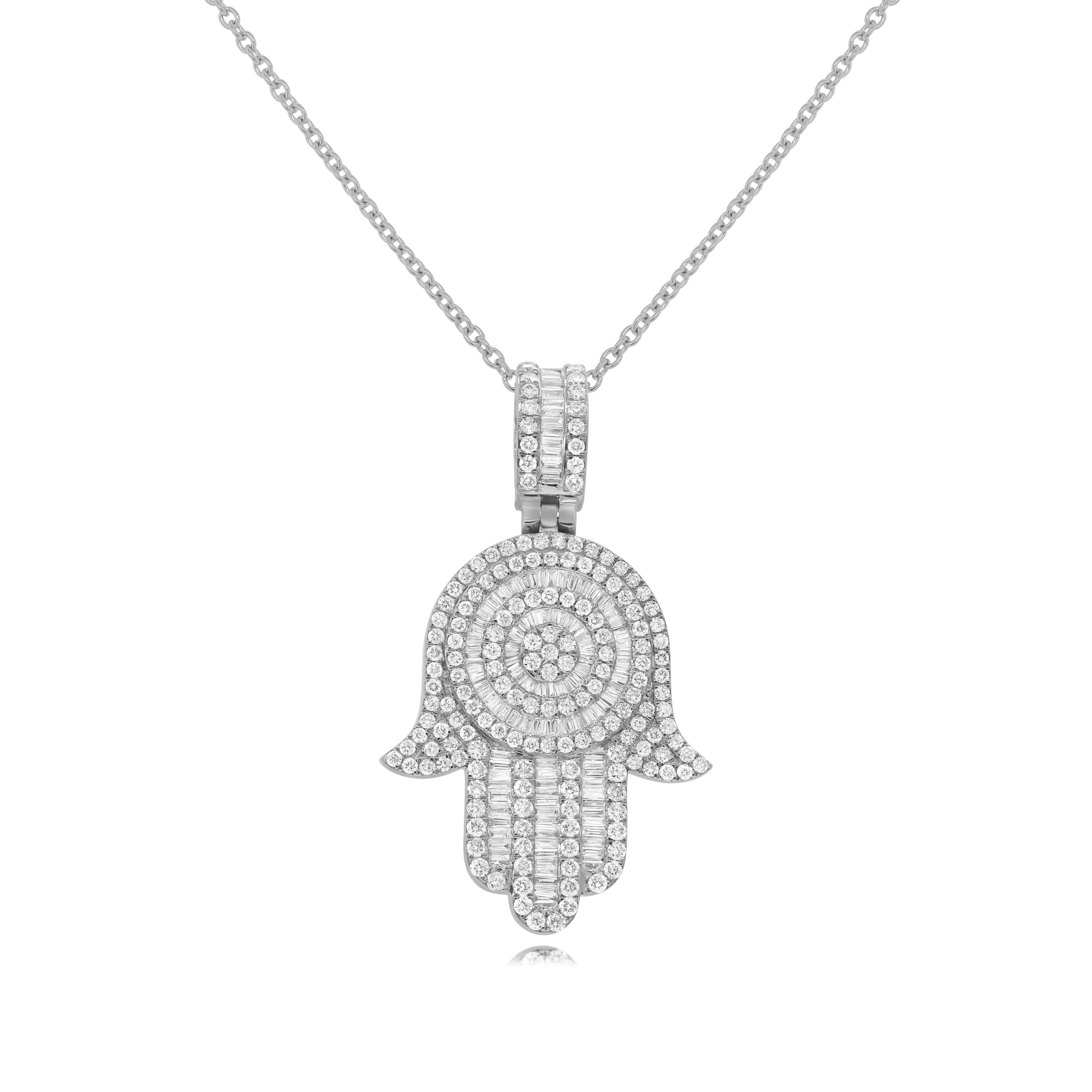 3.98 ct. Diamond 14K White Gold Hamsa Charm Pendant