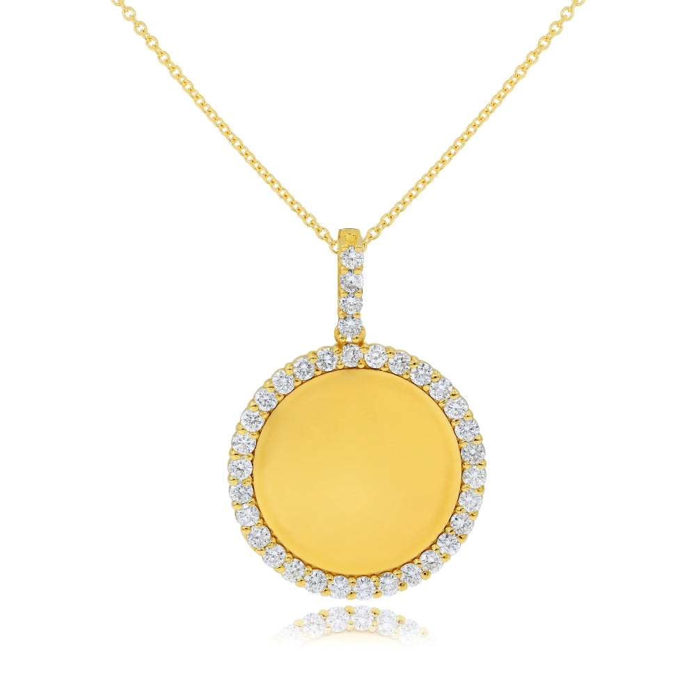 1.52 ct. Diamond 14K Yellow Gold Stone-Set Round Medallion Memorial Picture Pendant