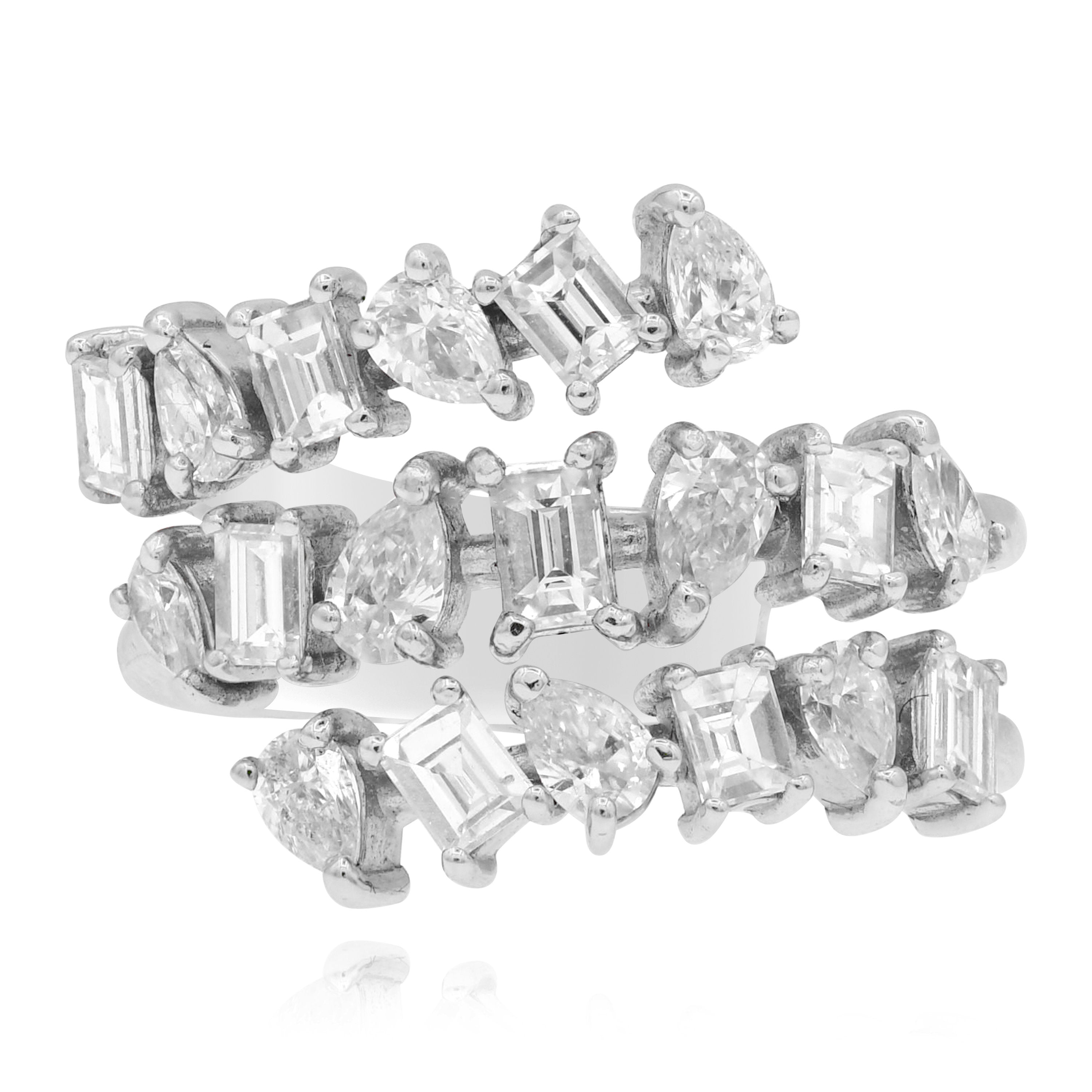 2.4 ct. Diamond 18K White Gold Three Row Multi-Shape Diamond Band