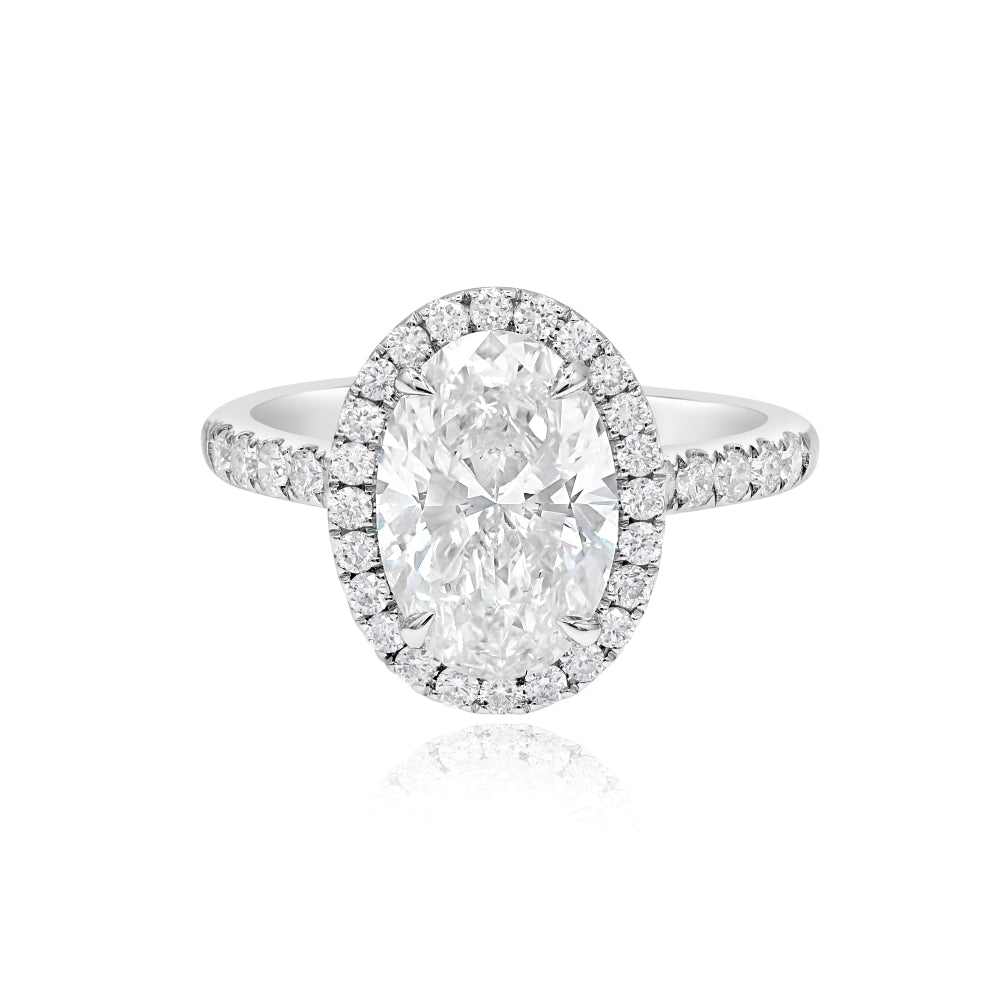 3.58 ct. Lab-Grown Diamond 14K White Gold Oval Halo Cathedral Engagement Ring