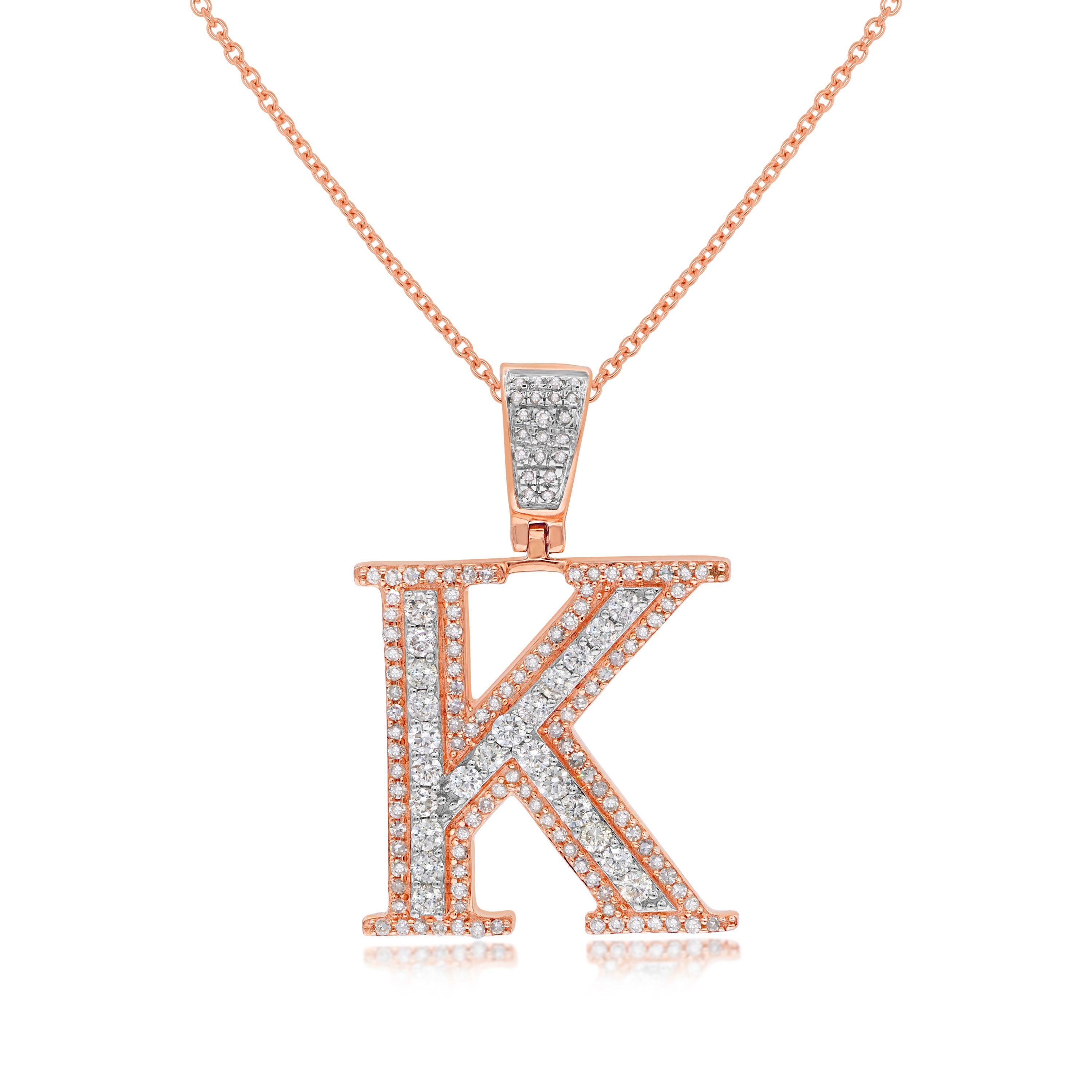 0.88 ct. Diamond 14K Two Tone Gold 'K' Initial Pendant